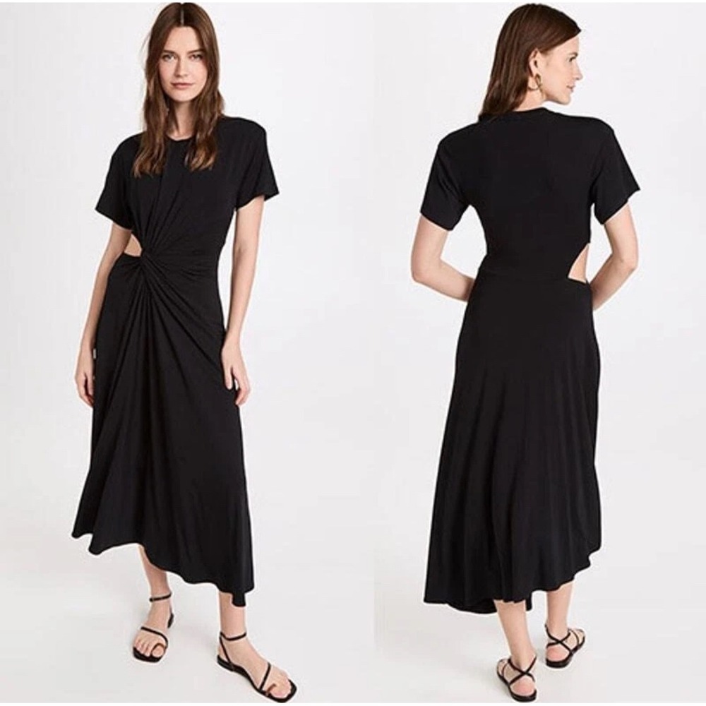 ALC Bridget Black Twist‎ Front Cutout Asymmetrical Midi Dress Size M